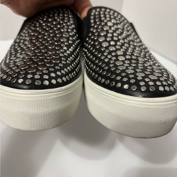 Vince Camuto Black Leather Silver Studded Slip-On Sneakers, Shoes w Rubber Sole - Picture 5 of 12